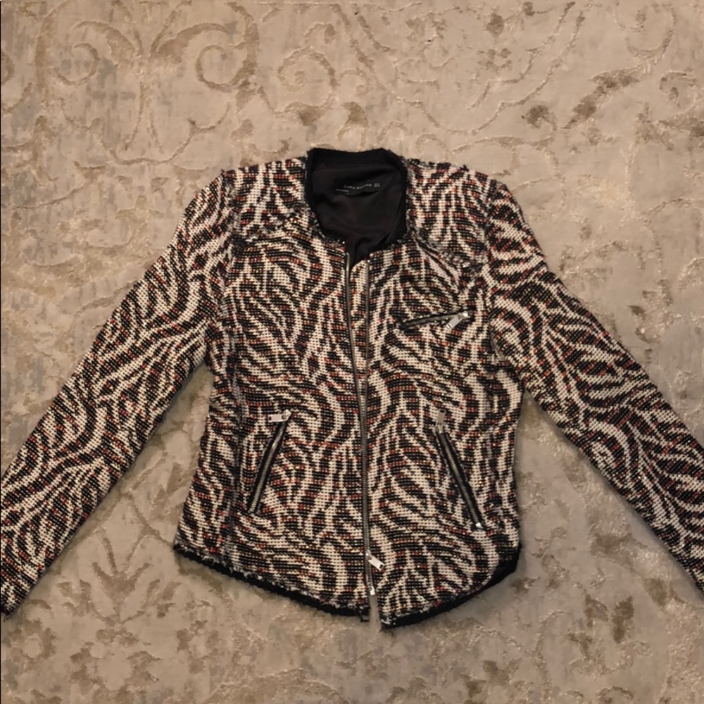 Size small Zara red/black tweed jacket